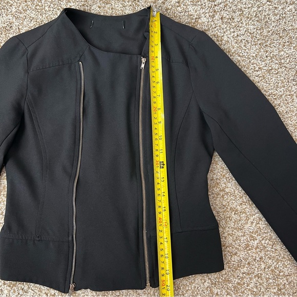 Black Cropped Moto Jacket Size Small Gold Double Zippers - Picture 8 of 12